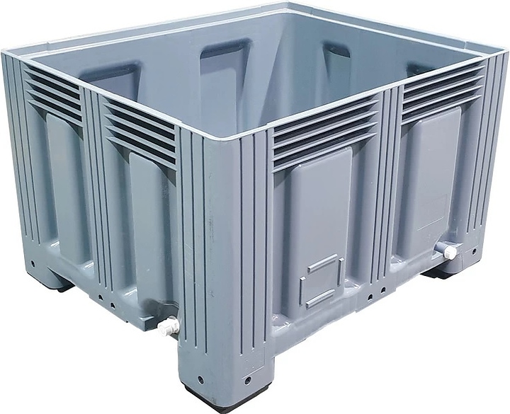Контейнер ТАРА.РУ TR-Box 1210 S (758) СП1 1200х1000х758 мм (сплошной на ножках) со сливной пробкой 1" серый — контейнеры…