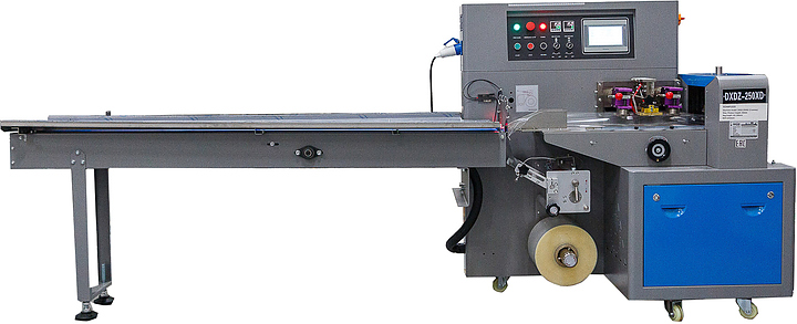 Машина упаковочная Hualian DXDZ-250XD (3 servo, лент. 150 мм, рег.форм., min bag L 65, H 40, 2-х позиц.нож) —…