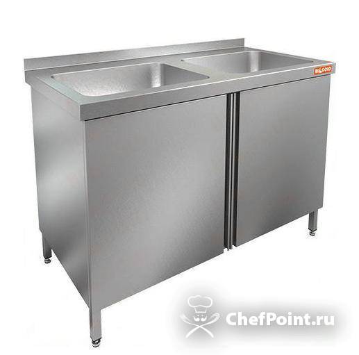 НСЗ2М-12/6Б стол с ванной моеч. 2 секц. (500х400х250) закрыт., распаш двери, HICOLD RUS — барные модули, ориентир от 64 628 ₽